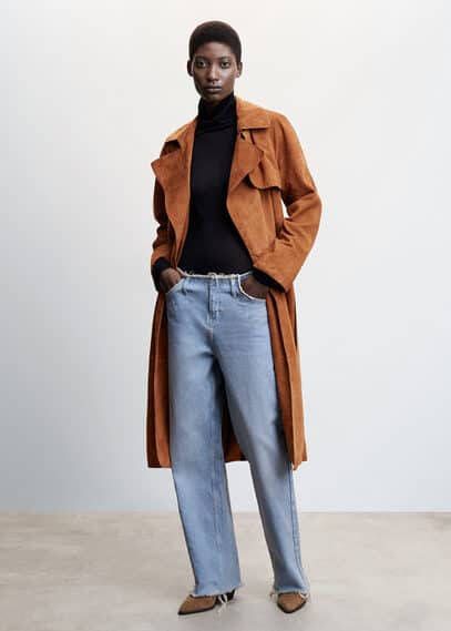 Mango 100% leren trenchcoat