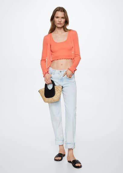 Mango Ruffi ribgebreid vest met V hals