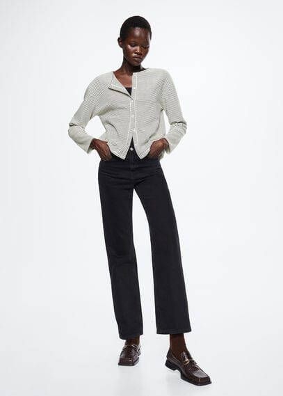 Mango Stripe fijngebreide vest met ronde hals en streepprint