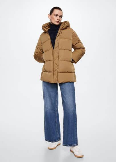 Mango Tokyo puffer jas met waterdichte rits en capuchon