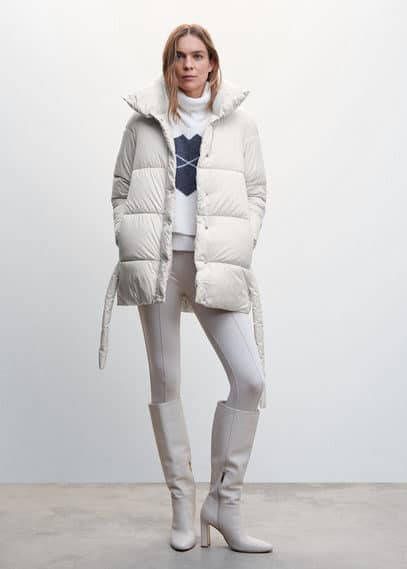 Mango Gewatteerde jas met ceintuur