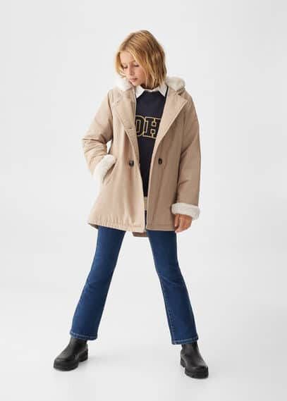 Mango Dina3 gewatteerde jas met voering van imitatiebont