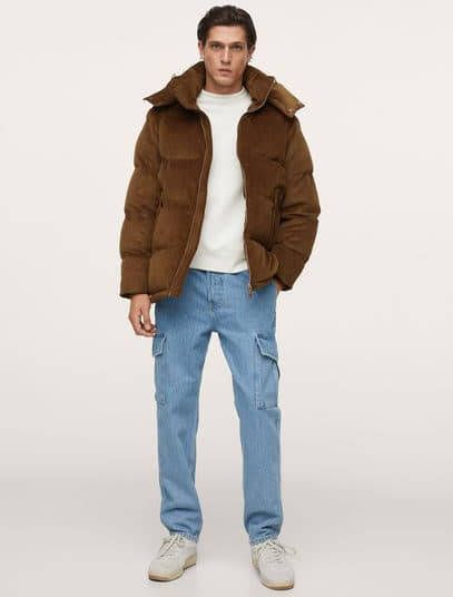 Mango Japana puffer jack van corduroy met afneembare capuchon