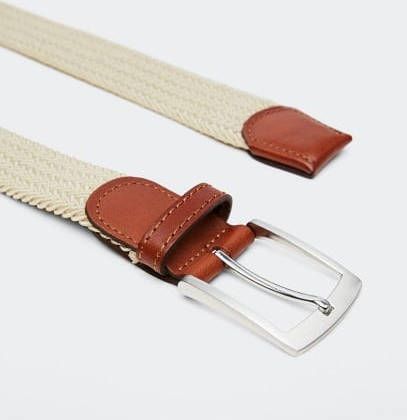 Mango Elastic gevlochten riem met leren details