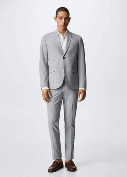 Mango Paulo super slim fit colbert met klepzakken en ruitdessin