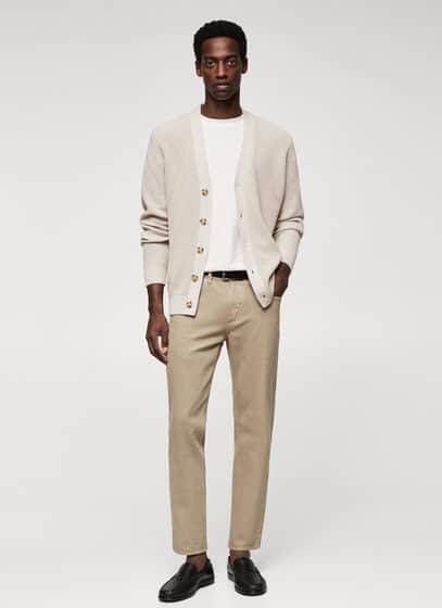 Mango Cottonc grofgebreide vest in wolblend met V hals