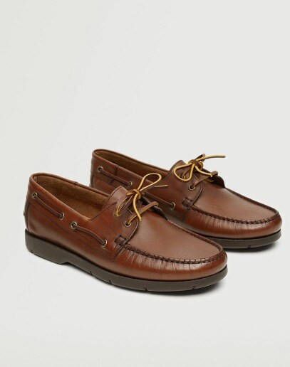 Mango Man leren bootschoenen cognac