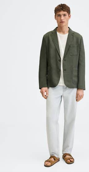 Mango Delave slim fit colbert van linnen met opgestikte zakken