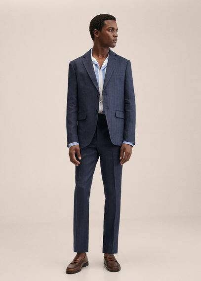 Mango Florida slim fit colbert van linnen met klepzakken