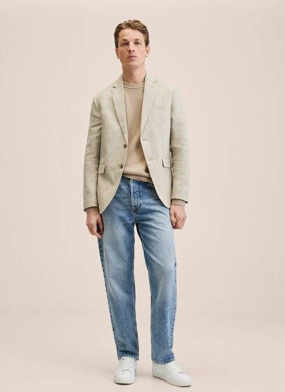 Mango Cola slim fit colbert van linnen met klepzakken
