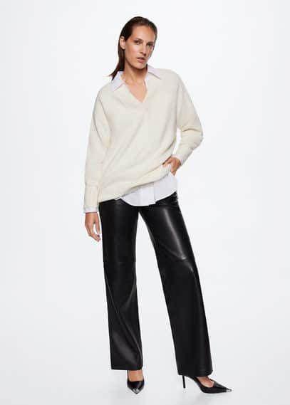 Mango Taldorav oversized grofgebreide trui in wolblend met V hals