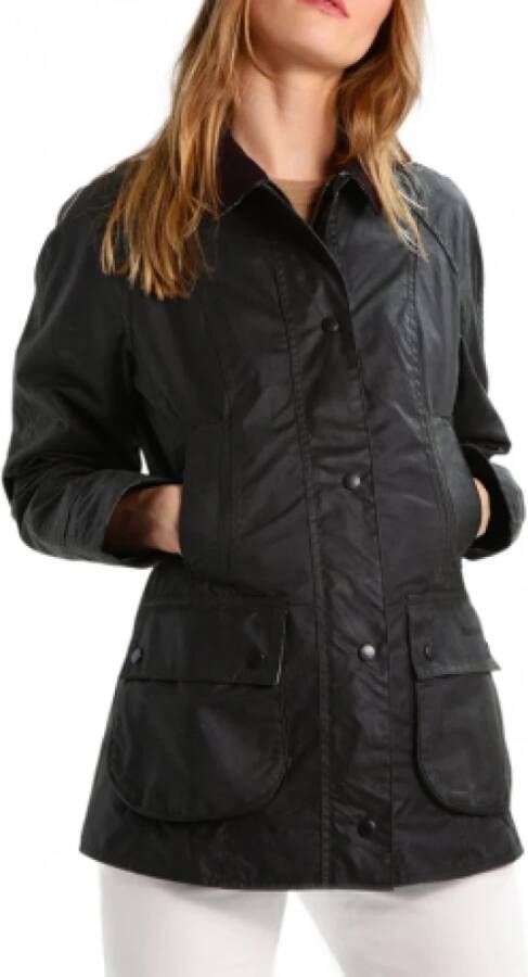 Barbour Beadnell Wax Wise Collar Velor Jacket Patch Pockets , Zwart, Dames