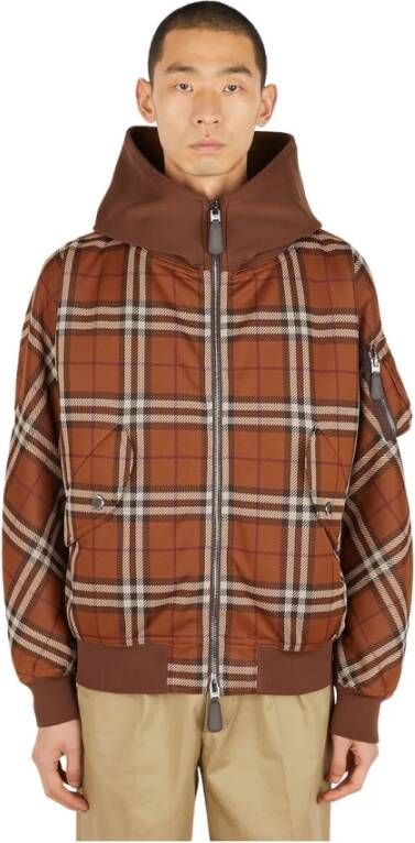 Burberry Check Hooded Jacket , Bruin, Heren