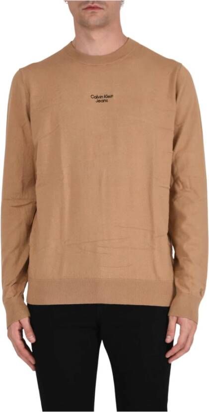 Calvin klein Ronde hals gekweek Jeans, Bruin, Heren