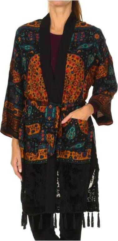 Desigual kimono met all over print en borduursels zwart