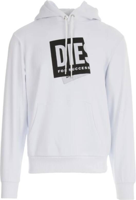 Diesel Girk sweatshirt met kap en afdrukken , Wit, Heren