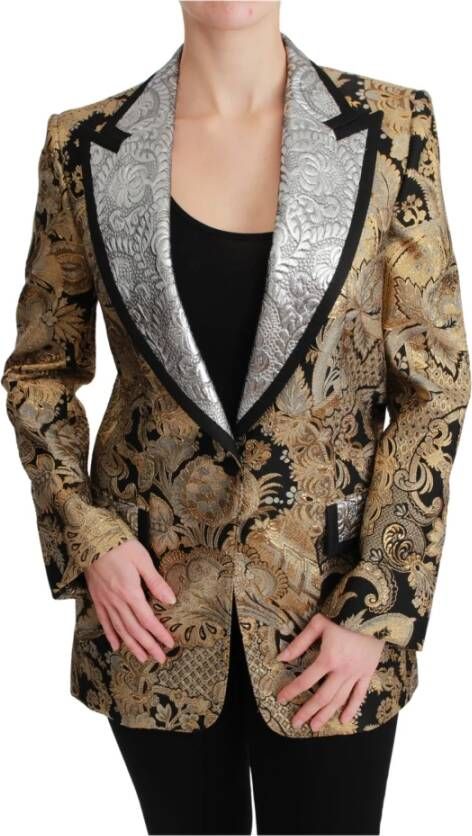 Dolce & Gabbana Black Gold Jacquard Blazer Jacket , Geel, Dames