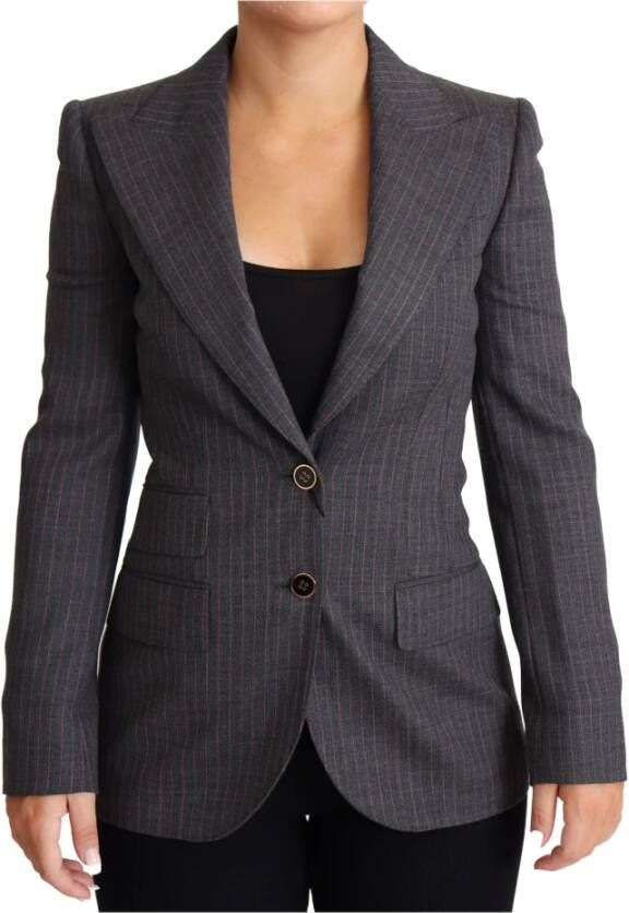 Dolce & Gabbana Single Breasted Fitted Blazer Wool Jacket , Grijs, Dames