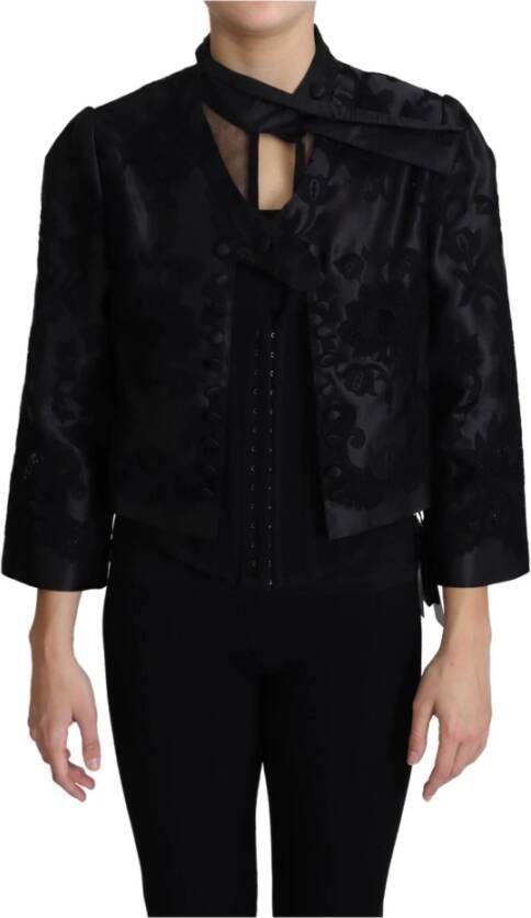 Dolce Gabbana Lace Sheer Corset Organza Silke Jacket , Zwart, Dames