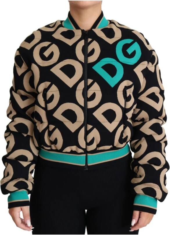 Dolce & Gabbana Multicolor DG Logo Print Quilted Bomber Jacket , Zwart, Dames