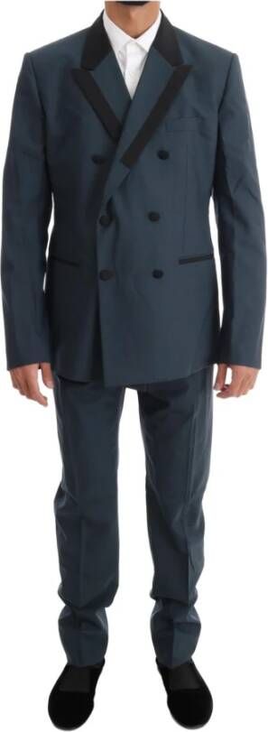 Dolce & Gabbana Blue Wool Double Breasted 3 Piece Suit , Blauw, Heren