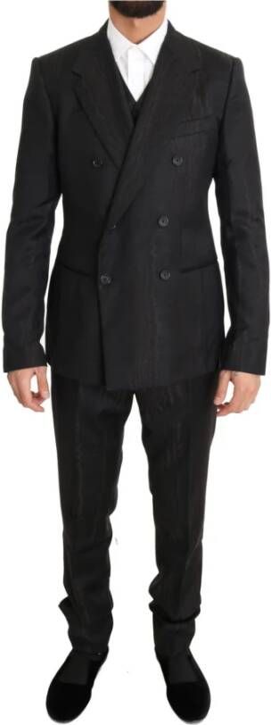 Dolce & Gabbana Brown Wool Double Breasted Slim Fit Suit , Bruin, Heren