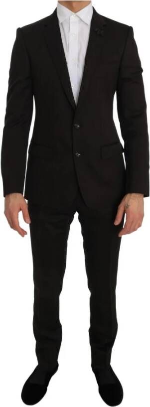 Dolce & Gabbana Brown Wool Crystal Bee Slim Fit Martini , Bruin, Heren