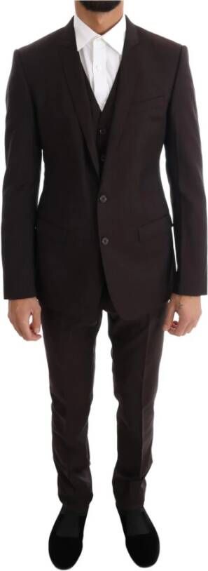 Dolce & Gabbana Brown Striped Gold Slim Fit 3 Piece Suit , Bruin, Heren