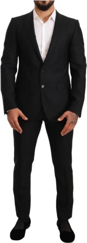 Dolce & Gabbana Black Wool Slim 2 Piece Set Martini Suit , Zwart, Heren