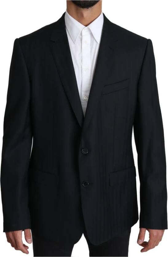 Dolce & Gabbana Wool Martini Blazer met een patroon , Blauw, Heren