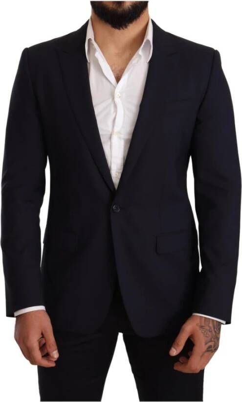 Dolce & Gabbana Navy Blue Wool Slim Fit Martini Blazer , Blauw, Heren