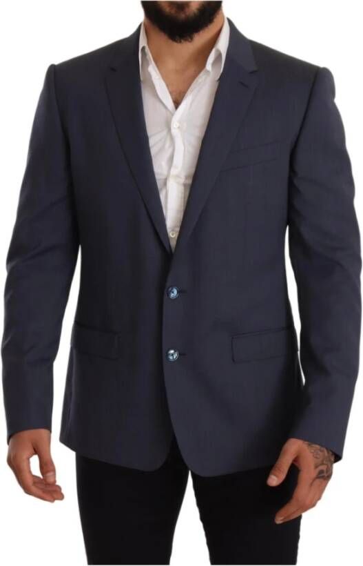 Dolce & Gabbana Blue Wool Slim Fit Jacket Coat Martini Blazer , Blauw, Heren