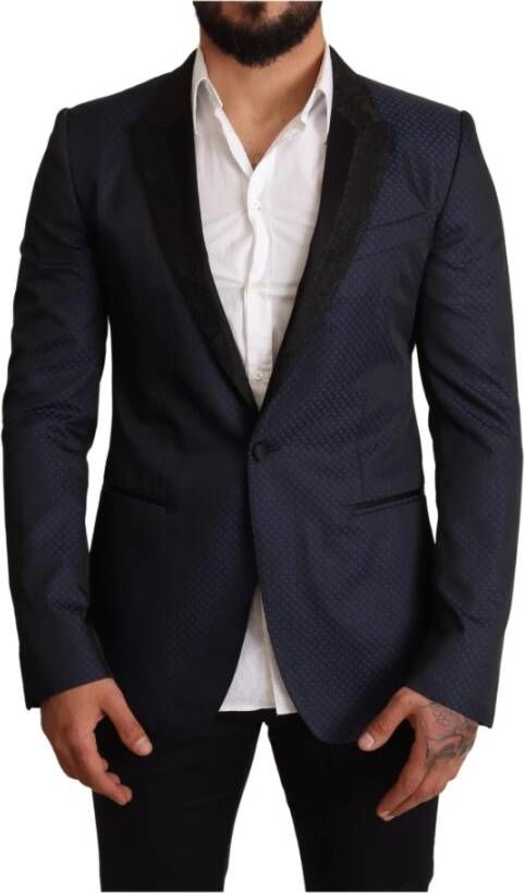 Dolce & Gabbana Blue Wool Slim Fit Martini Blazer Jacket , Blauw, Heren
