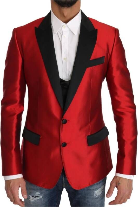 Dolce & Gabbana Silk 2 delige blazer , Rood, Heren