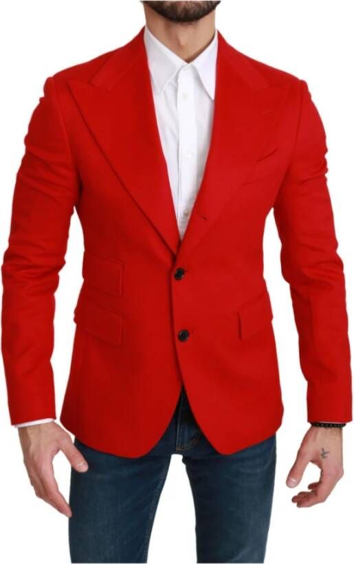 Dolce & Gabbana Red Cashmere Slim Fit Coat Jacket Blazer , Rood, Heren