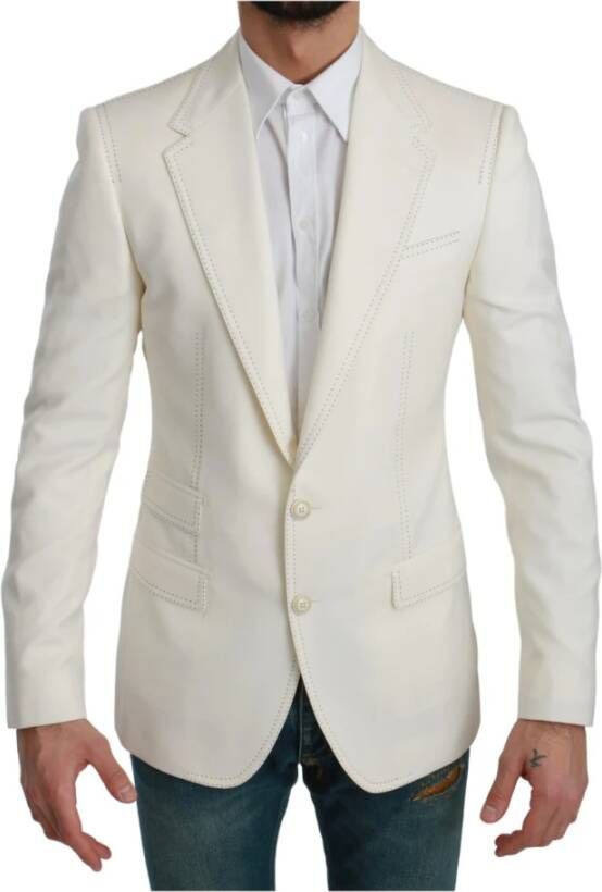 Dolce & Gabbana Sicilia Cream Single Breasted Formal Blazer , Wit, Heren
