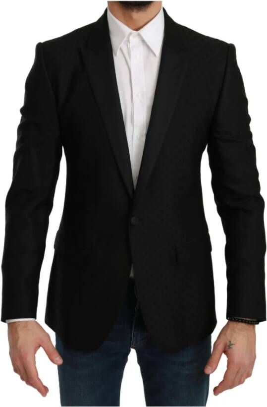 Dolce & Gabbana Black Slim Fit Coat Jacket Martini Blazer , Zwart, Heren