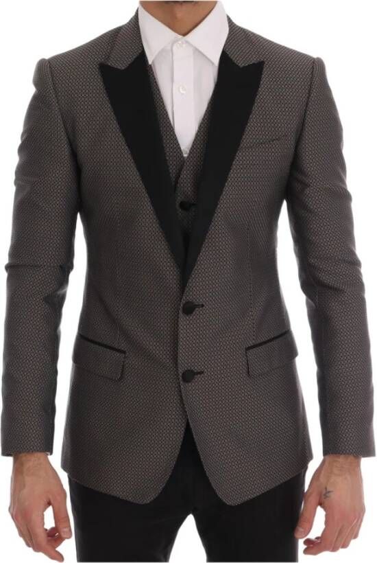 Dolce & Gabbana Black Brown Silk Martini Blazer , Zwart, Heren