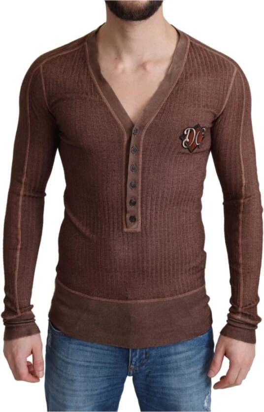 Dolce & Gabbana Logo Button Cardigan V neck Sweater , Bruin, Heren
