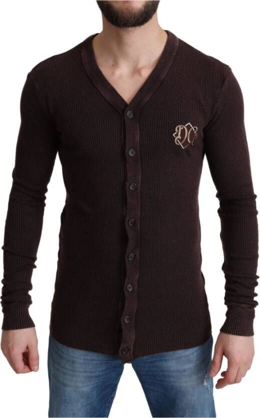 Dolce & Gabbana Wool Logo Button Cardigan Sweater , Bruin, Heren