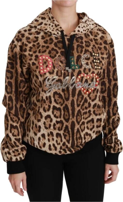 Dolce & Gabbana Brown Hooded Studded Ayers Leopard Sweater , Bruin, Dames