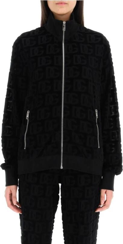 Dolce gabbana monogram jacquard velvet sweatshirt , Zwart, Dames