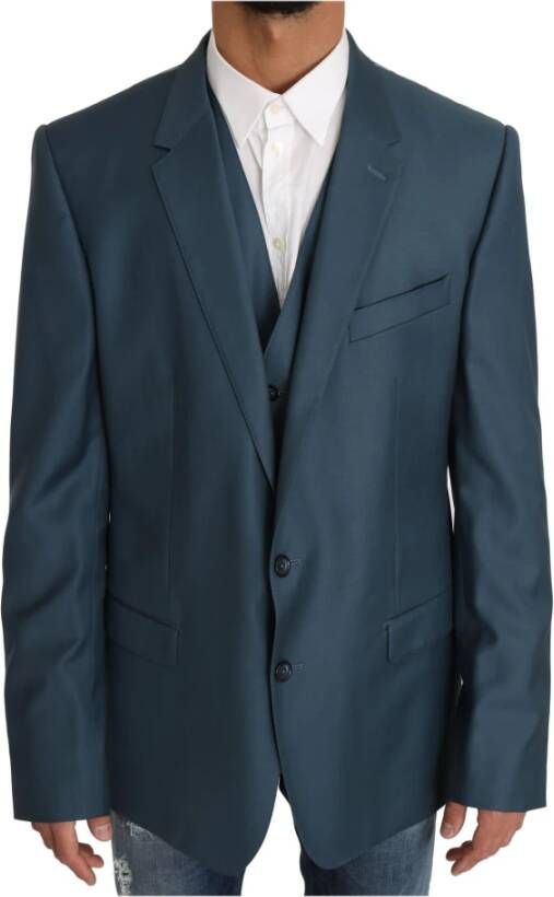 Dolce & Gabbana Blazer Vest 2 Piece Blue Martini Wool , Blauw, Heren