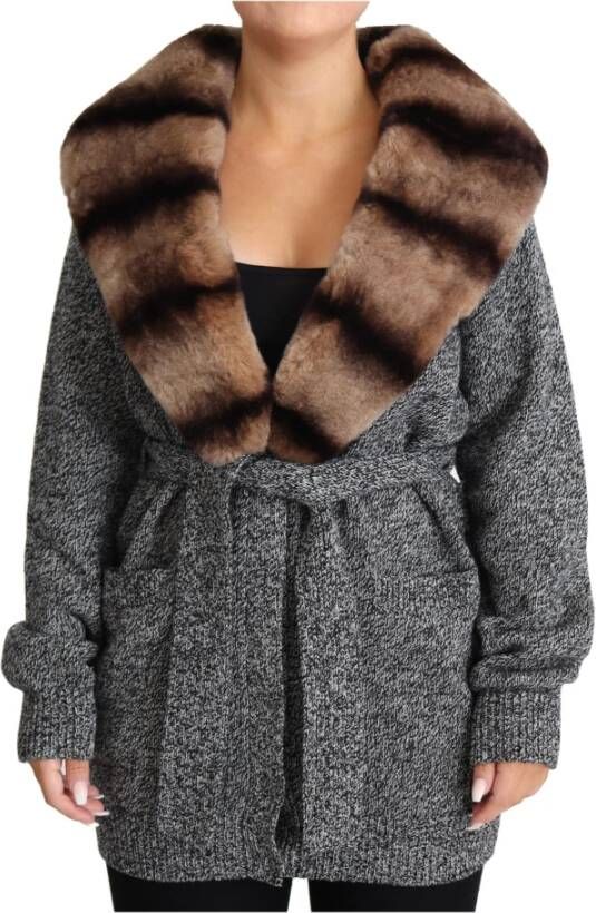 Dolce & Gabbana Gray Cardigan Fur Coat Cashmere Jacket , Grijs, Dames