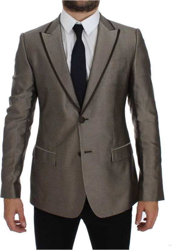 Dolce & Gabbana Slim Fit Silk Two Button Blazer , Grijs, Heren
