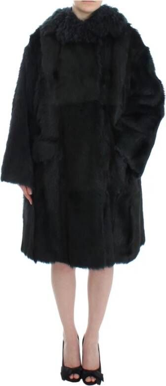 Dolce & Gabbana Goat Fur Shearling Long Jacket , Zwart, Dames