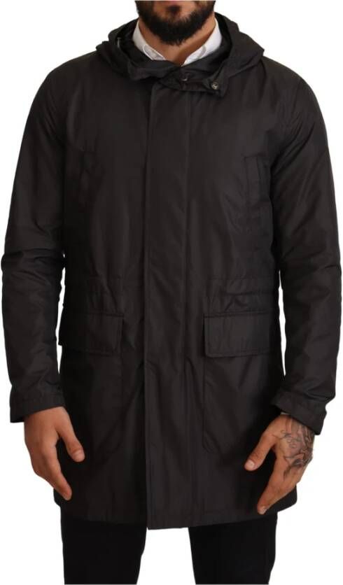 Dolce Gabbana Hooded Trench Coat Jakke Frakke , Zwart, Heren