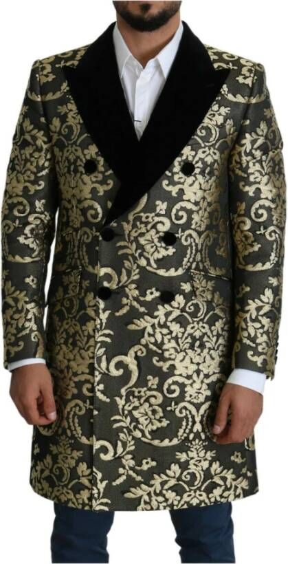 Dolce & Gabbana Jacquard Long Coat Sicilia Jacket , Zwart, Heren