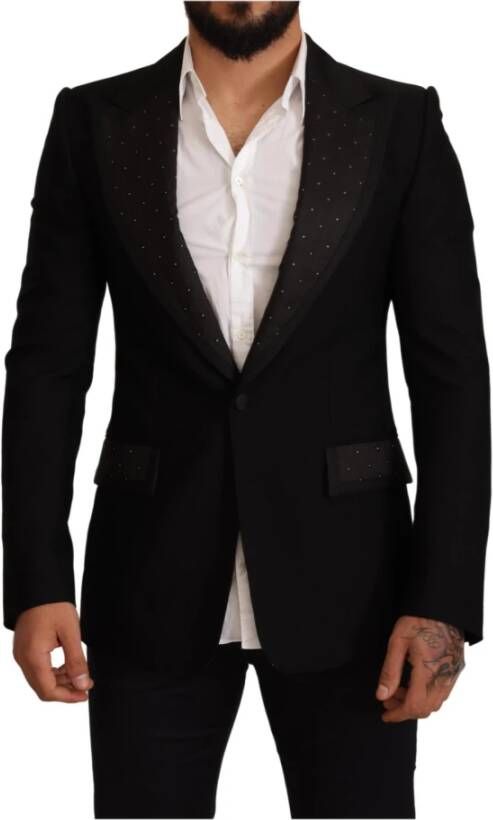 Dolce & Gabbana Black Wool Slim Fit Coat Blazer Jacket , Zwart, Heren