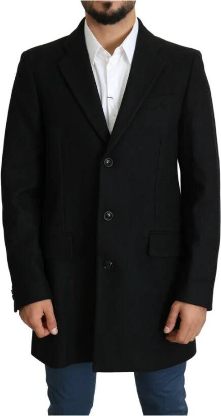 Dolce & Gabbana Wool Single Breasted Long Coat Jacket , Zwart, Heren